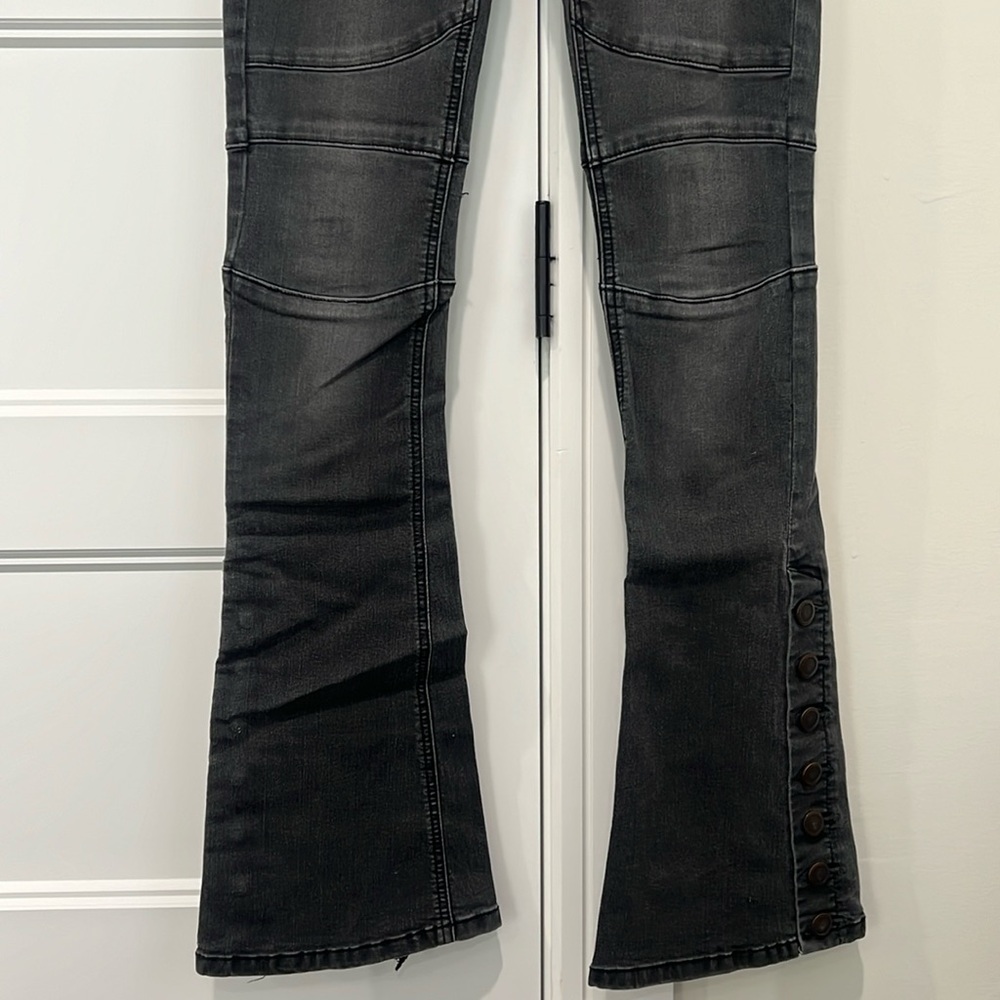 Free People Black Bell Bottom Boot Cut Jeans with Buttons